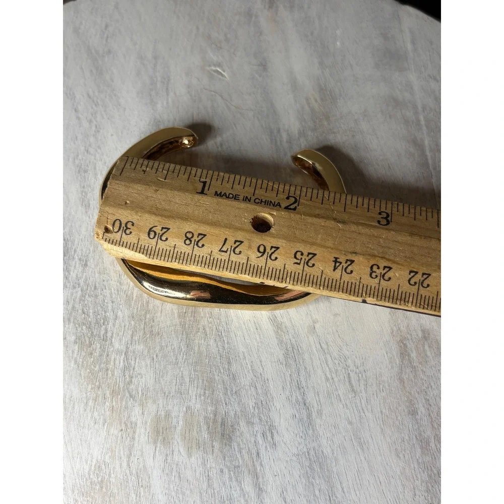 Gold Tone Organic Wavy Cuff Bracelet Sculptural Statement Open Bangle